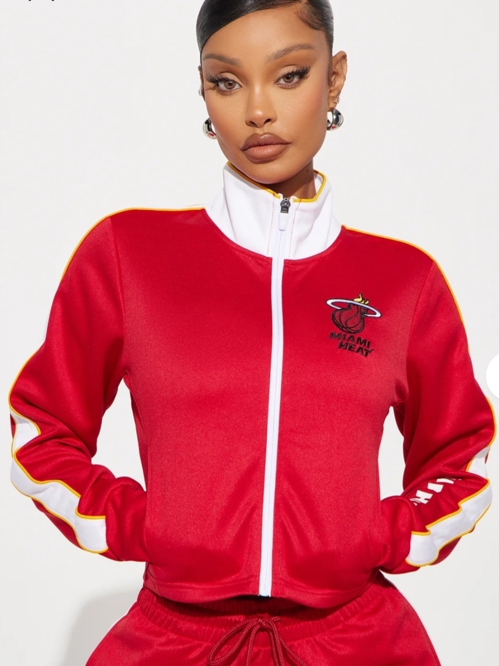Miami Heat Women's Red Cropped Varsity Track Jacket